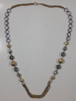 Gold Tone Chain Plastic Amethyst Colored Bead Necklace 28" Long
