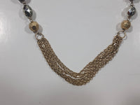 Gold Tone Chain Plastic Amethyst Colored Bead Necklace 28" Long