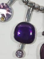 Purple Polished Stone with Pink Rhinestone Necklace 14" Long