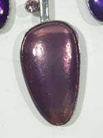 Purple Polished Stone with Pink Rhinestone Necklace 14" Long