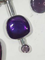 Purple Polished Stone with Pink Rhinestone Necklace 14" Long