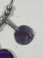 Purple Polished Stone with Pink Rhinestone Necklace 14" Long