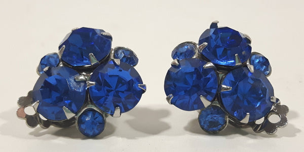 Butterfly Pattern Blue Sapphire Rhinestones 5/8" x 7/8" Clip On Earrings