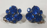 Butterfly Pattern Blue Sapphire Rhinestones 5/8" x 7/8" Clip On Earrings