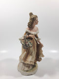Vintage Lefton Giftcraft Woman Lady In Dress Holding a Basket of Flowers 7 1/2" Tall Ceramic Figure KW344B Has Chips