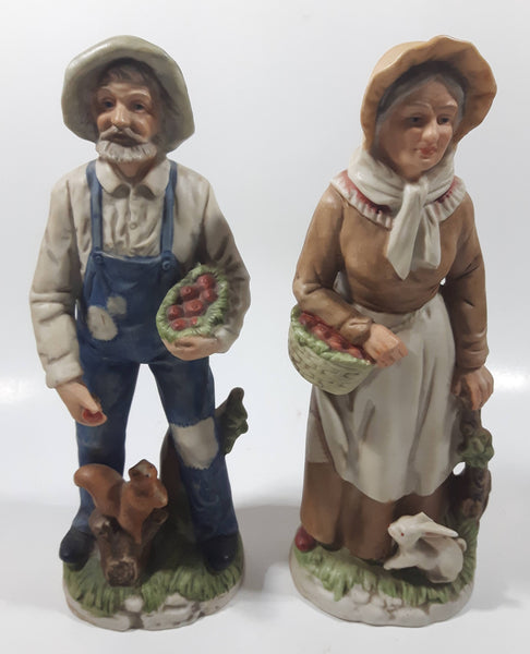Vintage Homco Man with a Squirrel and Woman with a Rabbit 8" Tall Ceramic Figures 1409 Made in Japan