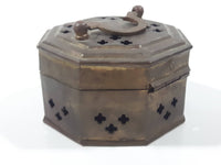 Vintage Octagon Shaped Hammered Brass Cricket Box with Handle