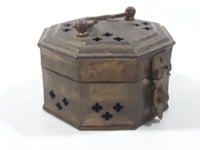 Vintage Octagon Shaped Hammered Brass Cricket Box with Handle