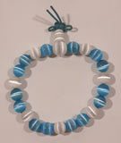 Blue and White Art Glass Beads Elastic Bracelet