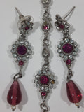 Vintage Pink and Clear Rhinestone Pin Back Earrings and Pendant Set
