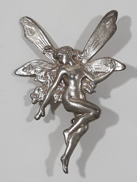Vintage Nude Fairy 2 1/4" Sterling Silver Style Metal Brooch Pin No Markings
