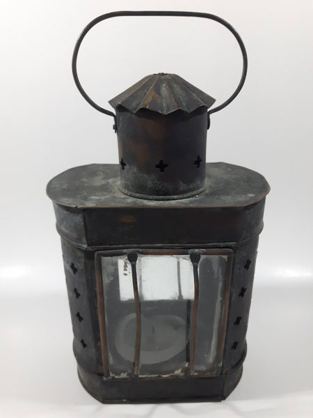 Vintage Metal and Glass 8" Tall Wax Candle Lantern