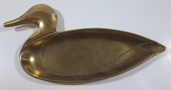 Vintage Mallard Duck Bird Shaped Brass Trinket Dish 3 1/2" x 7"