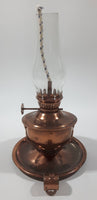 Vintage Small Copper Oil Lamp with Glass Flume 7 1/4" Tall