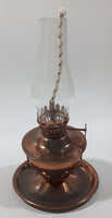 Vintage Small Copper Oil Lamp with Glass Flume 7 1/4" Tall