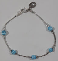 Claire's Blue and White Bead 8" Metal Bracelet