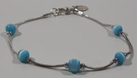 Claire's Blue and White Bead 8" Metal Bracelet