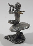 Vintage Male Pixie Fairy Sitting On A Toadstool 3" Tall Pewter Metal Figurine
