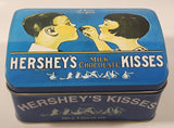 1999 Vintage Style Hershey's Kisses Milk Chocolate Snacks "A Kiss For You" Boy and Girl Blue Metal Tin Hinged Container Faded