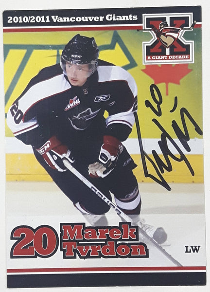 2010 2011 WHL Vancouver Giants Marek Tvrdon #20 LW 2 1/2" x 3 1/2" Paper Card Signed Autograph
