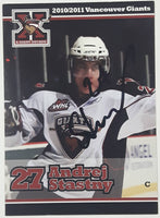 2010 2011 WHL Vancouver Giants Andrej Stastny #27 C 2 1/2" x 3 1/2" Paper Card Signed Autograph