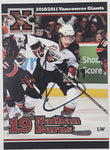 2010 2011 WHL Vancouver Nathan Burns #19 LW 2 1/2" x 3 1/2" Paper Card Signed Autograph