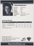 2010 2011 WHL Vancouver Matt Bellerive #7 RW 2 1/2" x 3 1/2" Paper Card Signed Autograph
