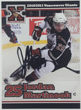2010 2011 WHL Vancouver Jordan Martinook #25 C 2 1/2" x 3 1/2" Paper Card Signed Autograph