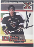 2010 2011 WHL Vancouver Cain Franson #12 C 2 1/2" x 3 1/2" Paper Card Signed Autograph