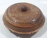 Decorative Carved Wood Candy Nut Bowl Dish with Lid 6 1/2"