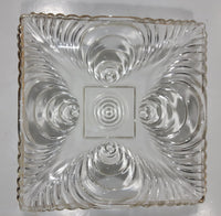 Vintage Mid Century Art Deco Concentric Circles 6" x 6" Square Shaped Gold Trim Glass Candy Dish
