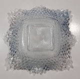 Vintage Light Blue Tinted Diamond Cut Crystal 7" x 7" Square Shaped Glass Candy Dish