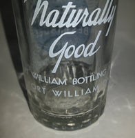 Vintage 1950s Mission Beverages 10 oz Clear Glass Twist Neck Beverage Bottle "Naturally Good In All Flavors" Fort William Bottling Works Ontario