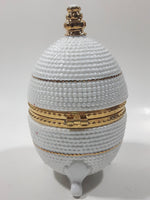 Vintage Bubble Texture Gold Tone Trimmed White 5 1/2" Tall Footed Egg Trinket Box