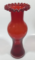 Antique Venetian Style Czech Red Orange Glass 9 1/4" Tall Vase