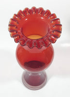 Antique Venetian Style Czech Red Orange Glass 9 1/4" Tall Vase