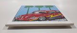 Vintage G. C. Inc California Palm Tree Scene Volkswagen Beetle Red with Purple and Yellow 5 7/8" x 5 7/8" Ceramic Tile Trivet