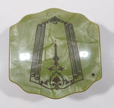 Vintage Art Deco Bakelite Lid Green and Frosted Glass Base Trinket Box