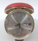 Vintage Westclox Red Cased Round Calendar Date and Time Windup Travel Alarm Clock