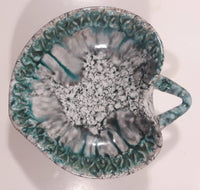 Antique Italian Embossed Teal Green and White Heart Shaped Pottery Candy Dish 6958 Italy