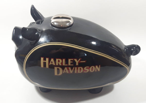 Vintage 1982 Harley Davidson Motorcycles 12" Long Gas Tank Pig Hog Shaped Black Piggy Bank Coin Bank Has Chips