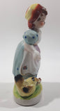 Antique 1945 to 1951 Occupied Japan Girl with Chicken Porcelain Lustreware 6" Tall Figure