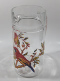 Vintage Red Yellow Blue Birds on Branches 8 1/4" Tall Clear Glass Pitcher Jug Made in France