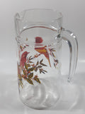 Vintage Red Yellow Blue Birds on Branches 8 1/4" Tall Clear Glass Pitcher Jug Made in France