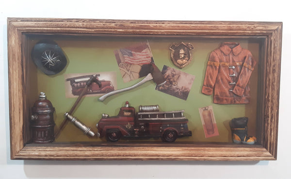 Vintage Firemen Fireighters Firefighting Wood Cased Shadow Box ...