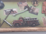 Vintage Firemen Fireighters Firefighting Wood Cased Shadow Box