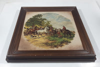 Vintage Horse Fair Holland 1842 Antique Painting Heavy Large Ceramic Tile Trivet Wood Framed 16" x 16"