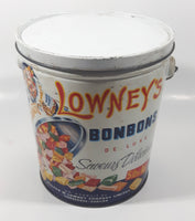 Antique Lowney's Superior Hard Candy with Delicious Flavors 5 Lbs Tin Metal Can Pail with Lid Sherbrooke, Quebec, Canada