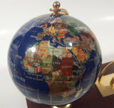 Beautiful 5" Tall Dark Blue with Mother of Pearl and Semi-Precious Gems Gemstones Earth World Map Rotating Globe Clock and Pen Holder On Wood Base