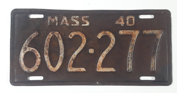 Vintage 1940 Massachusetts White Lettering Maroon Vehicle License Plate Metal Tag 602 277